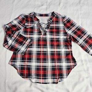 Shein Curve Red Plaid Blouse 2XL